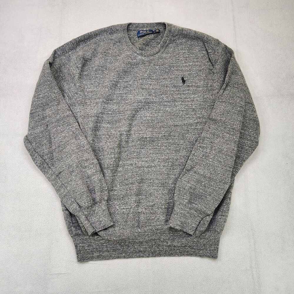Polo Ralph Lauren Sweater Men's L Gray Long Sleeve Crew Cotton Pony Pullover
